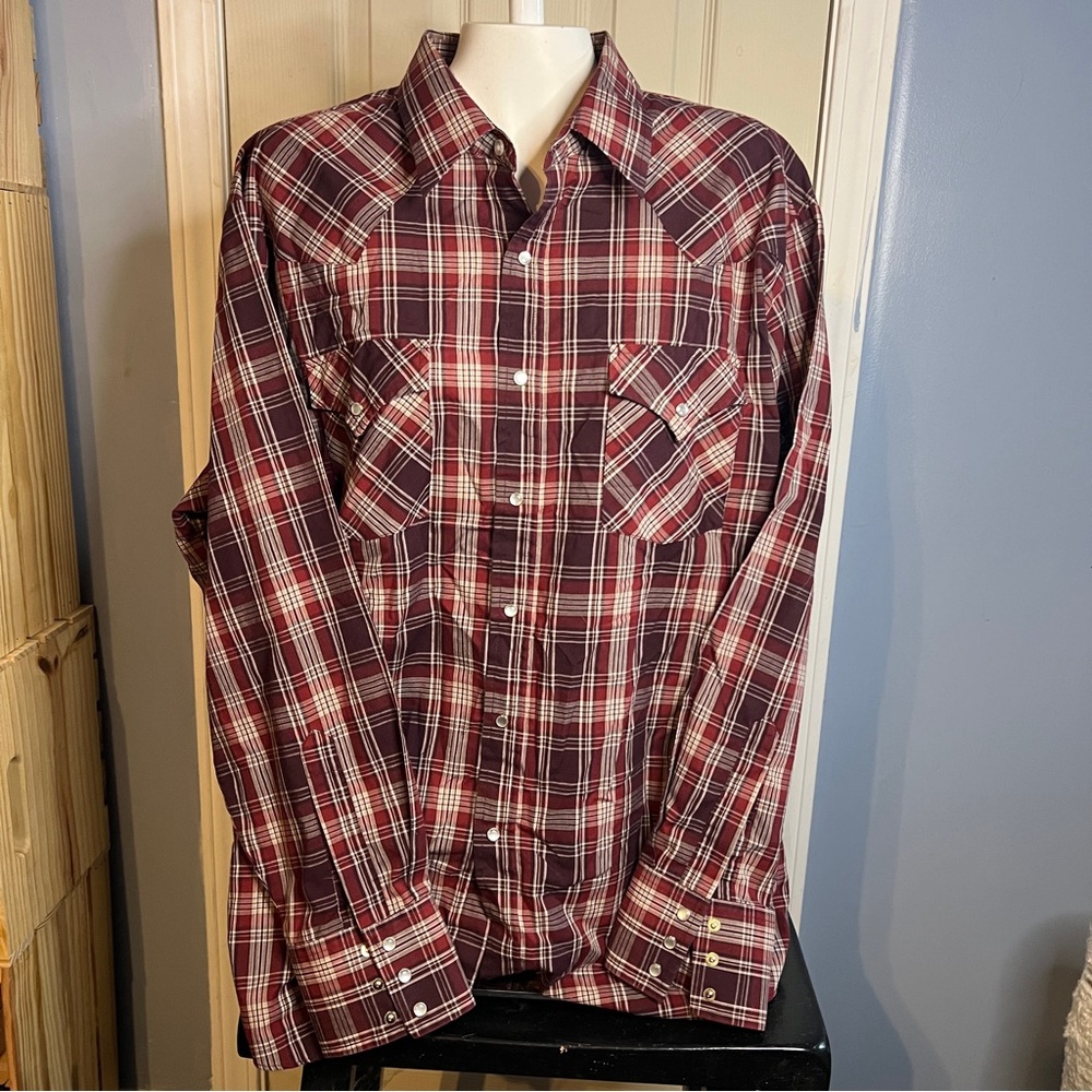Vintage 60s 70s Ely Cattleman plaid pearl snap shirt XL retro western cowboy